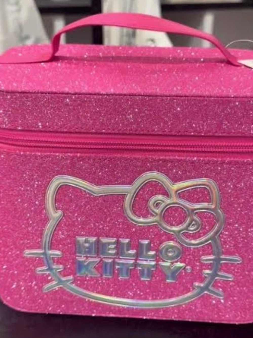 Hello Kitty Glitter Hot Pink Make Up Case.  Holographic Logo